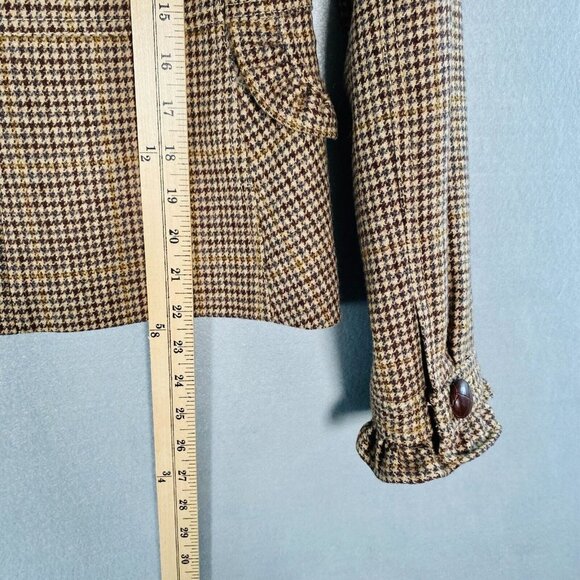 J Crew Blazer Womens Brown Wool Blend Houndstooth Jacket Ruffle - Picture 10 of 12